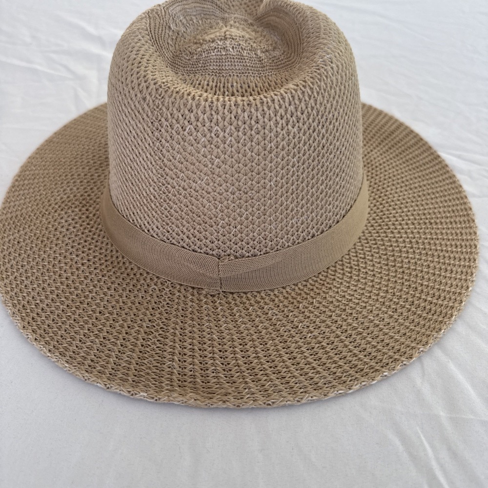 Women's Tan Straw Wide Brim Panama Beach Roll Up Bucket Hat Cap Size OS - Picture 4 of 5